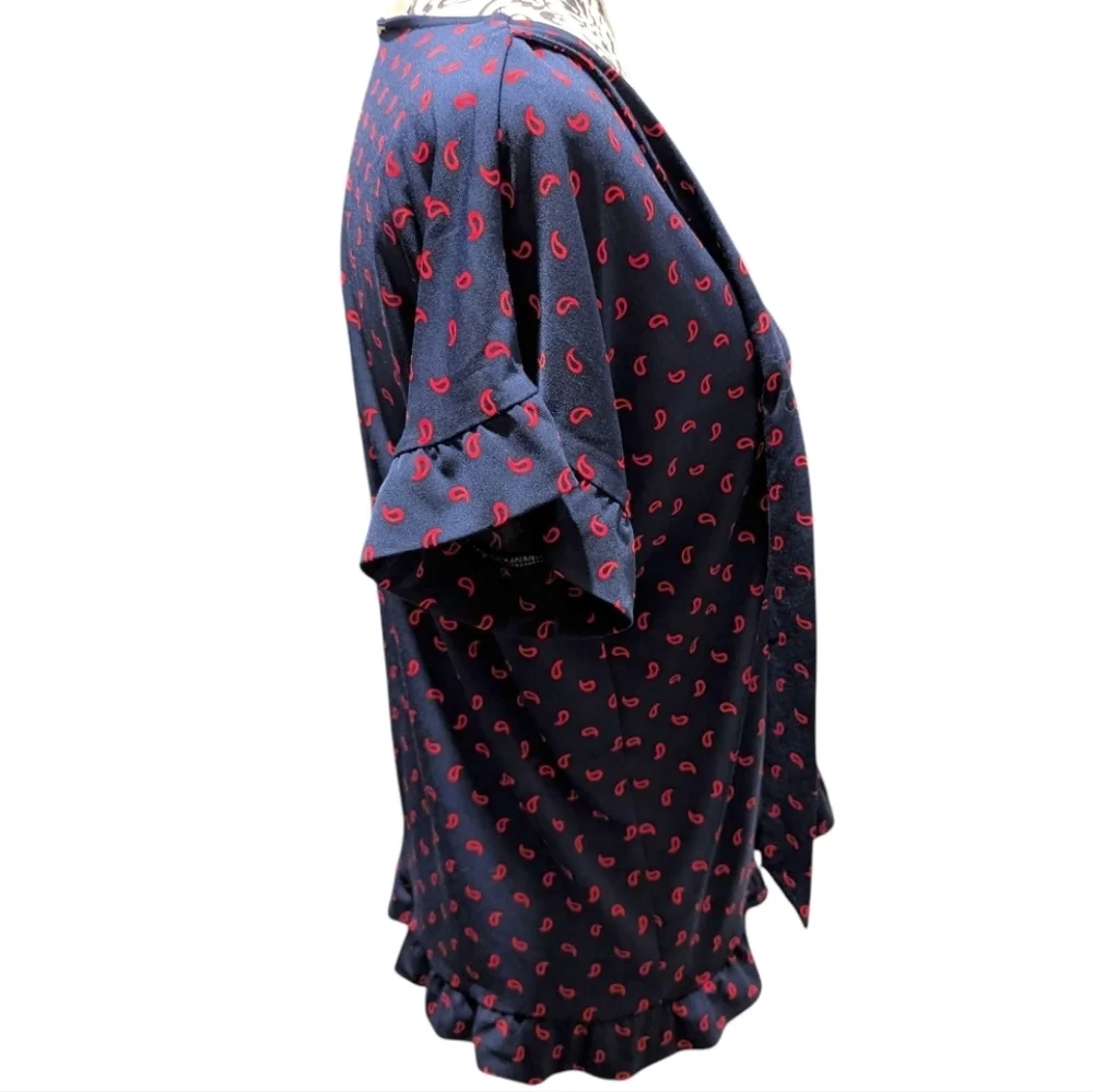 Michael Michael Kors Top Dark Coquette Y2K Womens S Ruffle Bow Feminine Navy Red - Picture 8 of 10